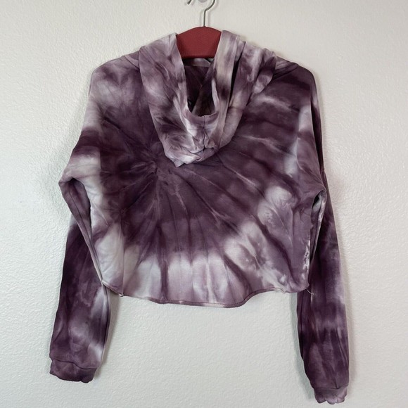 Rue 21 Cropped Tie Dye Jodie Hooded Sweatshirt Purple White Medium - Picture 6 of 13